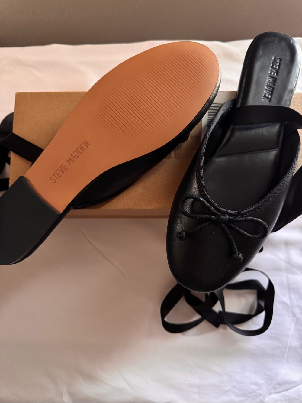 Steve Madden Black Ballet Mules with Ankle Wrap